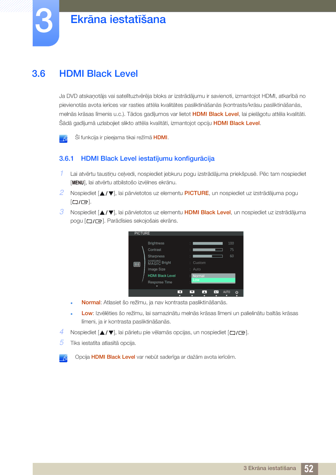 Samsung LS22C65UDC/EN, LS23C65KKS/EN, LS23C65KKC/EN, LS23C65UDC/EN manual Hdmi Black Level iestatījumu konfigurācija 