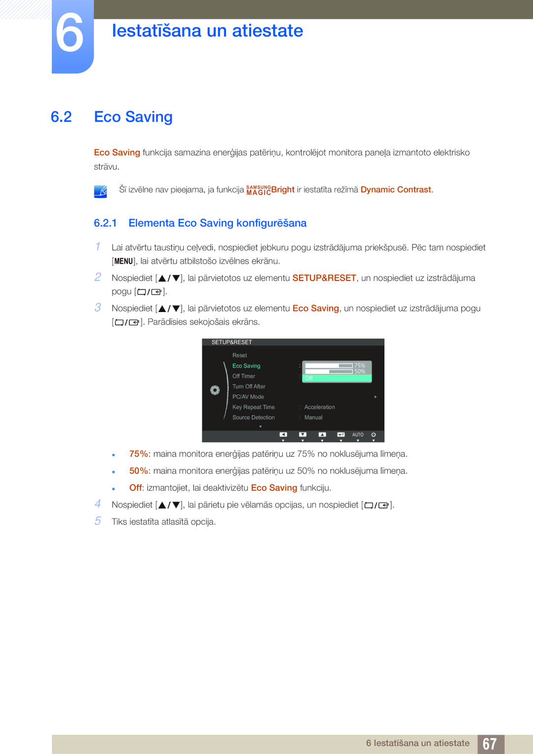 Samsung LS27C65UDS/EN, LS23C65KKS/EN, LS23C65KKC/EN, LS23C65UDC/EN, LS24C65UPL/EN manual Elementa Eco Saving konfigurēšana 