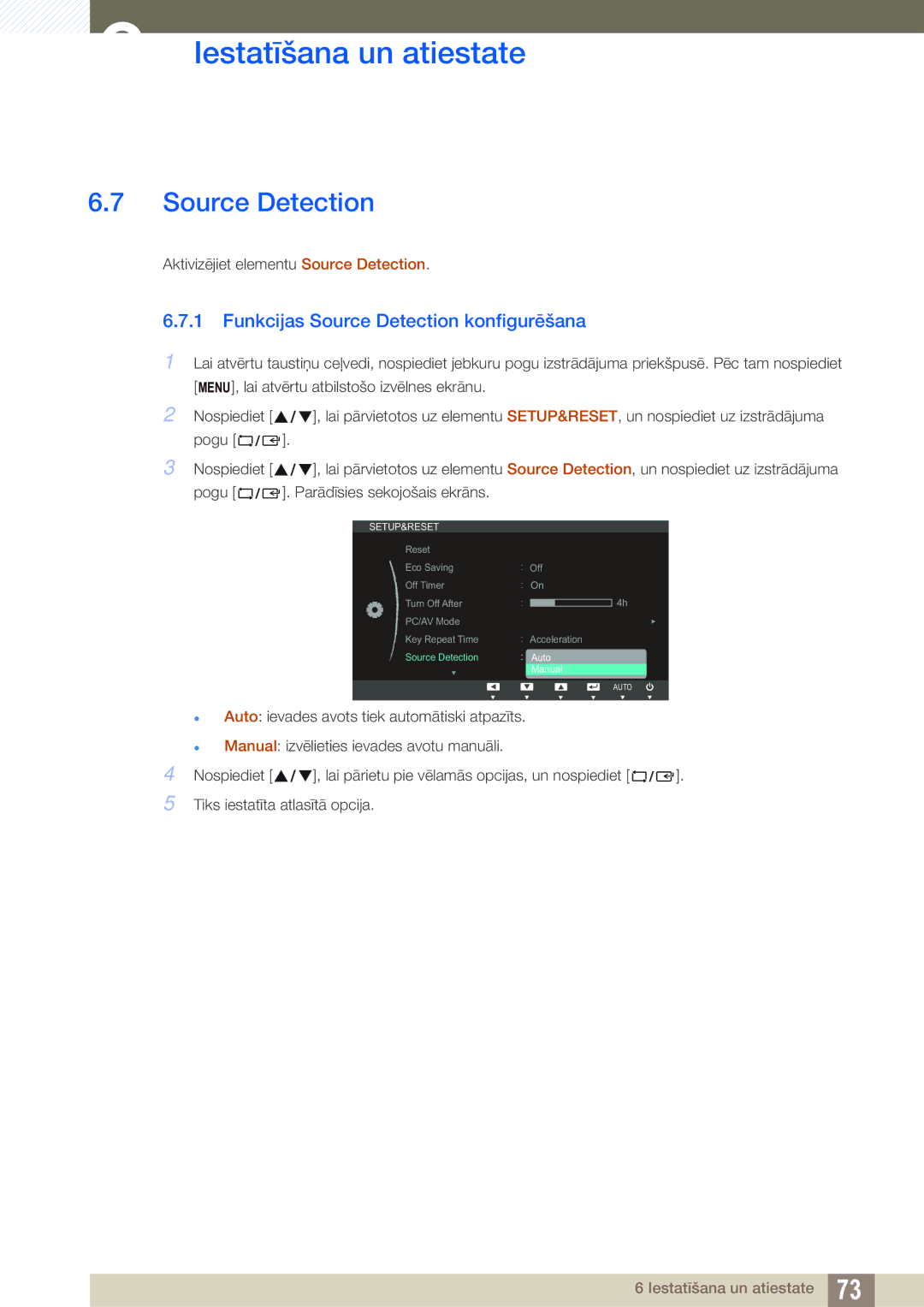 Samsung LS23C65KKC/EN, LS23C65KKS/EN, LS23C65UDC/EN, LS24C65UPL/EN manual Funkcijas Source Detection konfigurēšana 