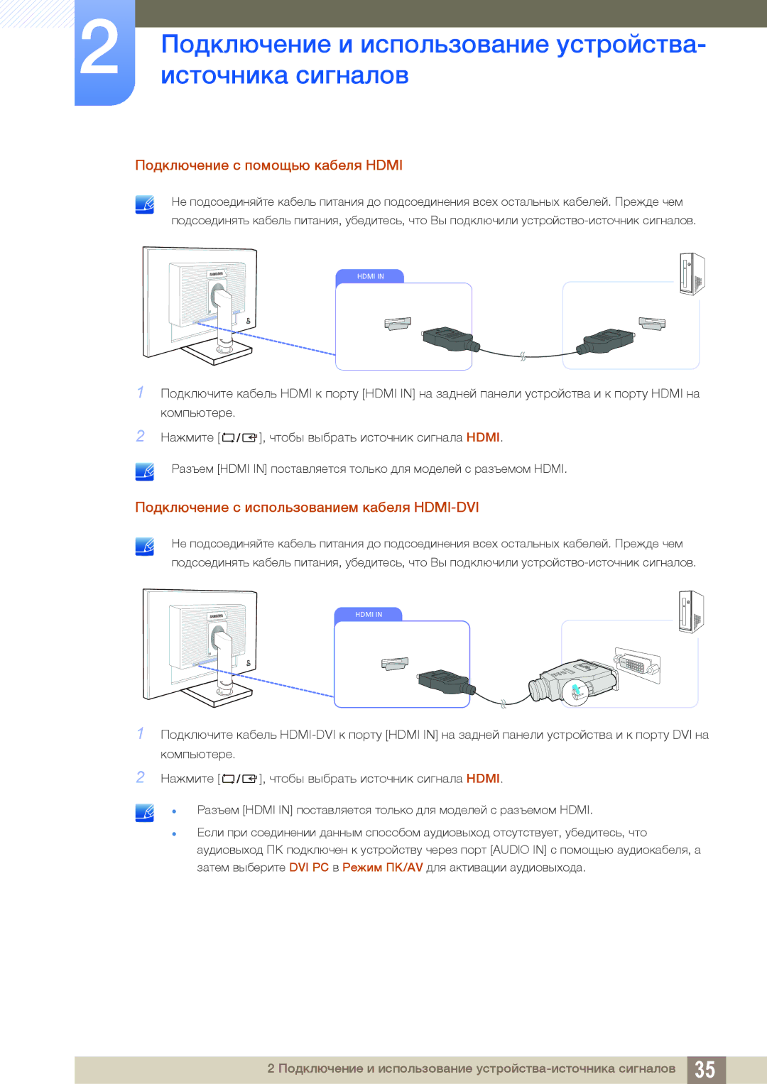 Samsung LS24C65UPCX/CI, LS23C65KKS/EN manual Подключение с помощью кабеля Hdmi, Подключение с использованием кабеля HDMI-DVI 