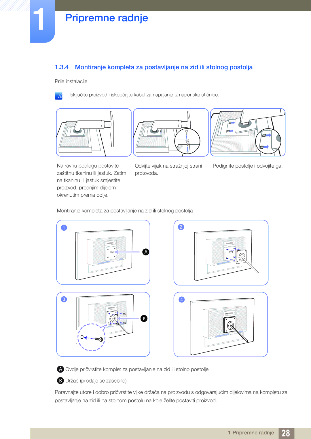 Samsung LS24C65UPC/EN, LS23C65KKS/EN, LS23C65UDC/EN, LS24C65UPL/EN, LS22C65UDC/EN, LS22C65KKS/EN manual Pripremne radnje 