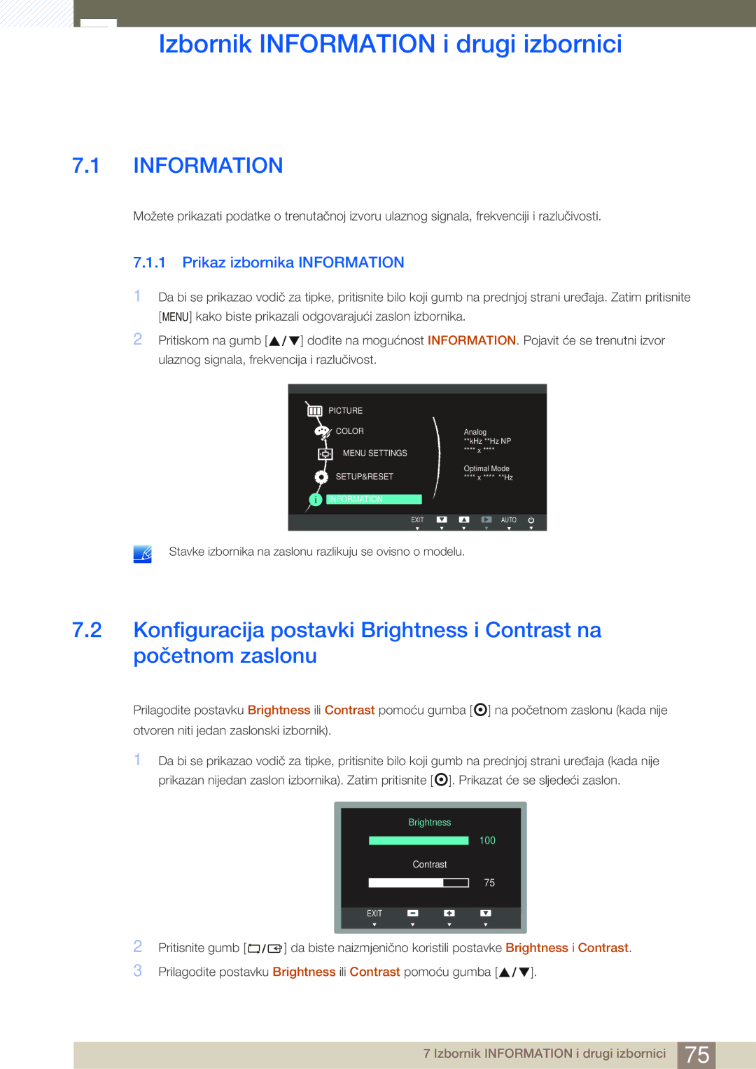 Samsung LS22C65UDS/EN, LS23C65KKS/EN, LS23C65UDC/EN Izbornik Information i drugi izbornici, Prikaz izbornika Information 