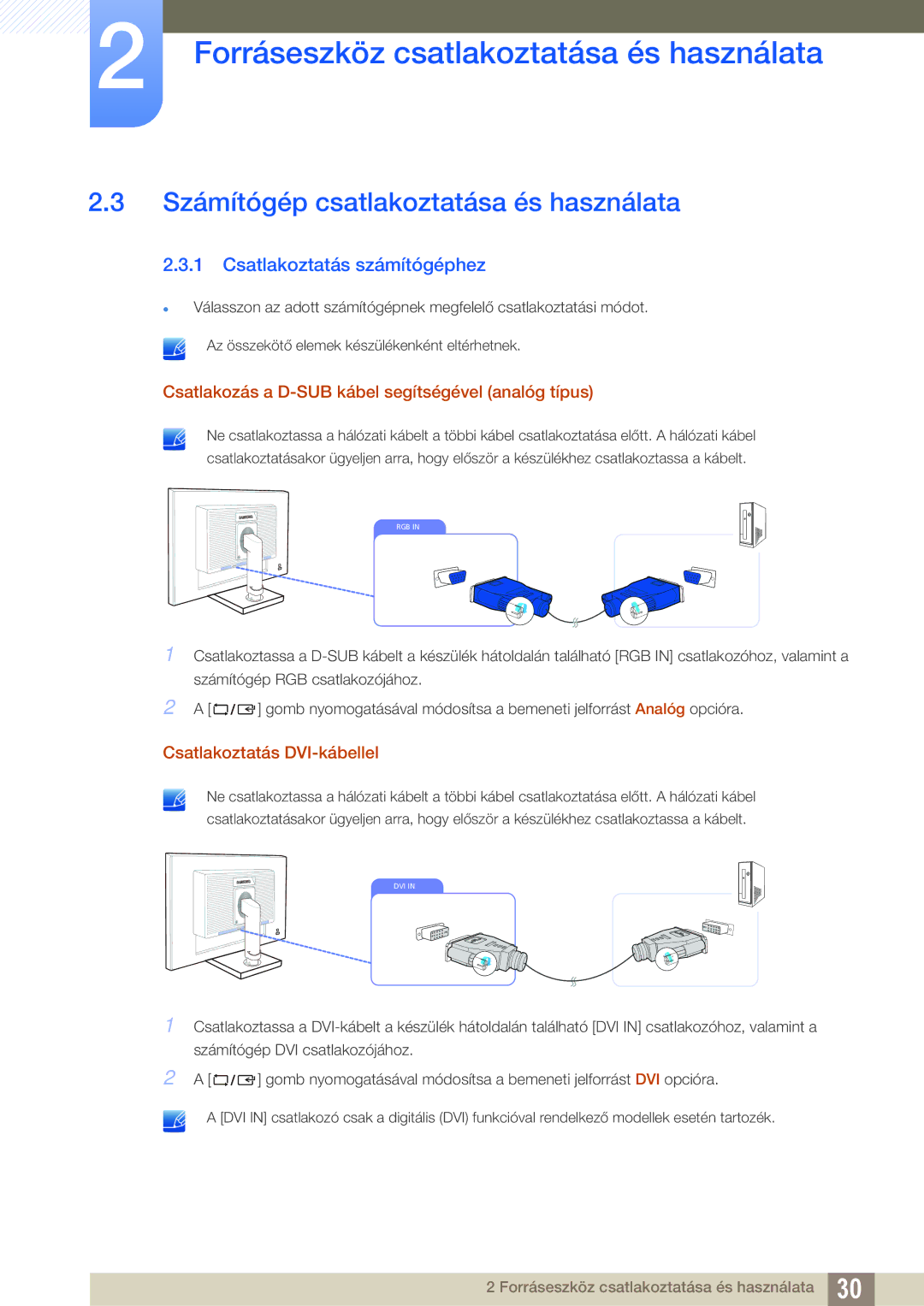 Samsung LS23C65KKS/EN Számítógép csatlakoztatása és használata, Csatlakoztatás számítógéphez, Csatlakoztatás DVI-kábellel 