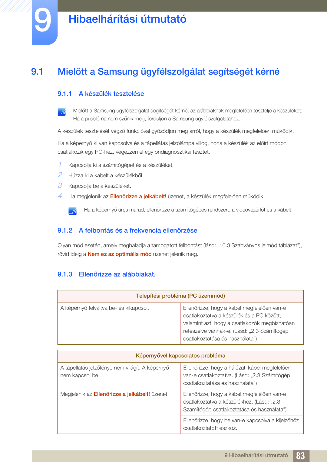 Samsung LS22C65UDC/EN Hibaelhárítási útmutató, Mielőtt a Samsung ügyfélszolgálat segítségét kérné, 1 a készülék tesztelése 