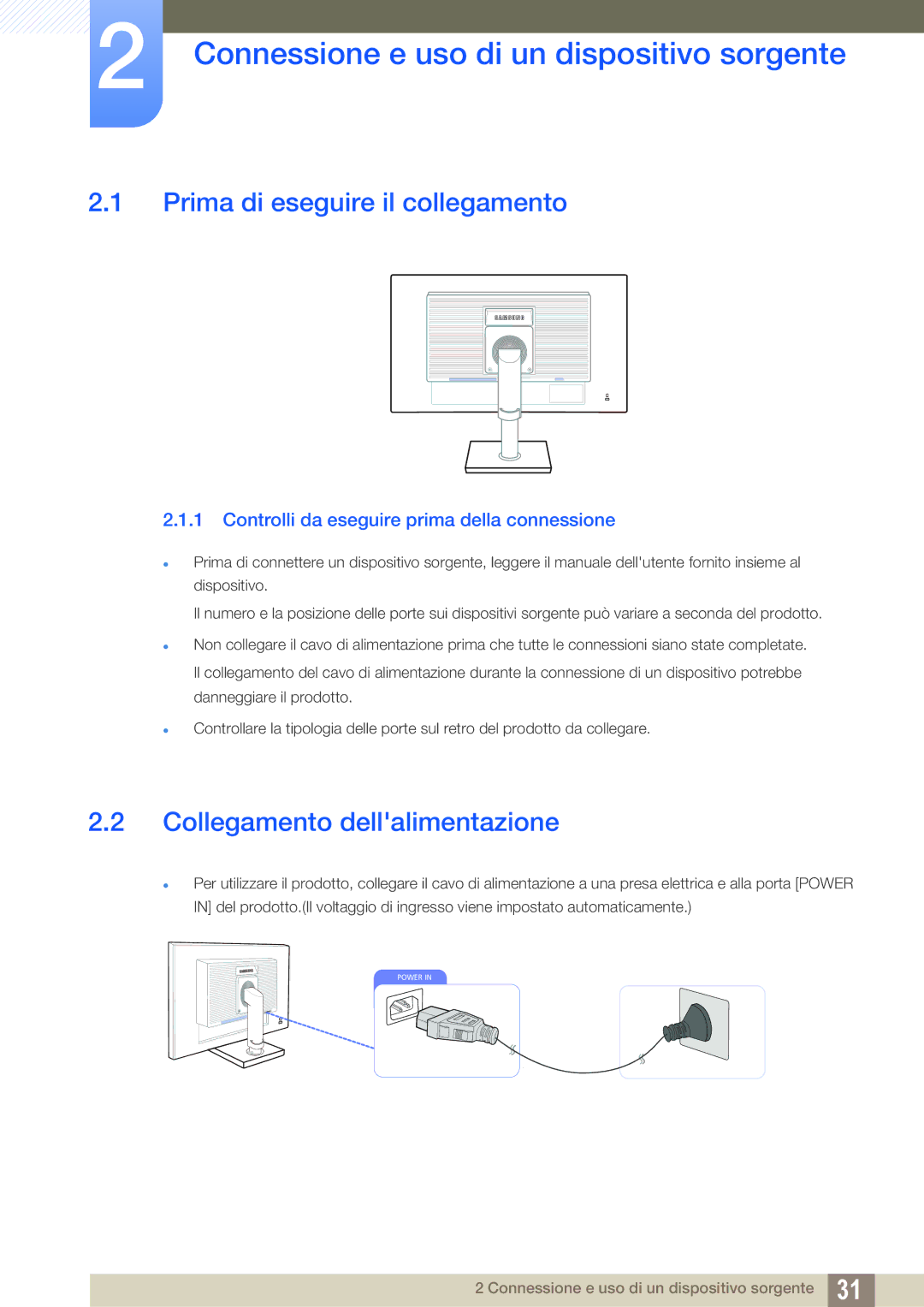 Samsung LS22C65UDC/EN, LS23C65UDC/EN manual Connessione e uso di un dispositivo sorgente, Prima di eseguire il collegamento 