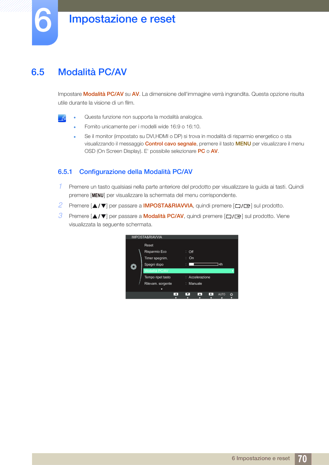 Samsung LS23C65UDC/EN, LS22C65UDC/EN, LS27C65UDS/EN, LS24C65KBWV/EN, LS24C65UPC/EN Configurazione della Modalità PC/AV 