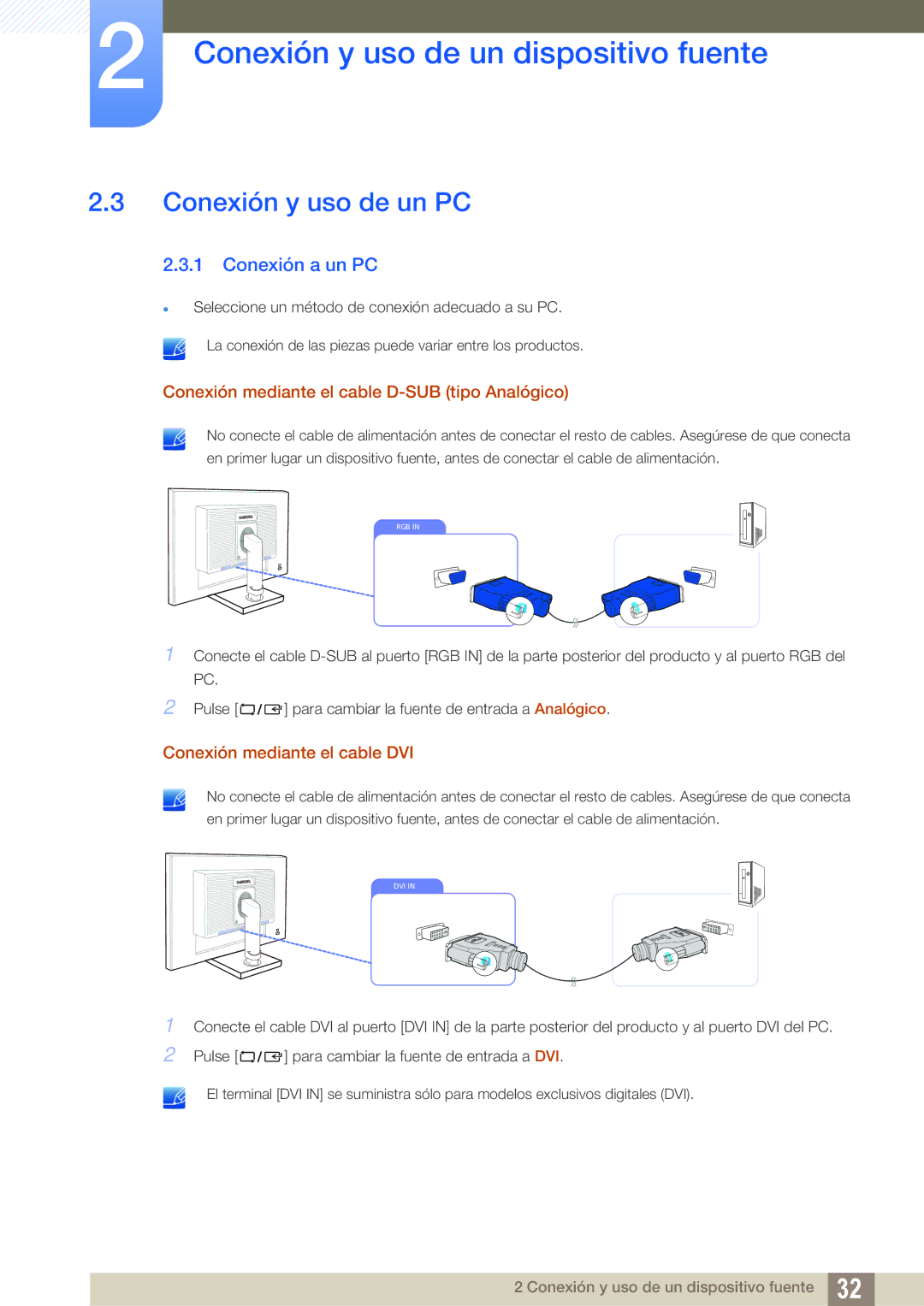 Samsung LS27C65UDS/EN manual Conexión y uso de un PC, Conexión a un PC, Conexión mediante el cable D-SUB tipo Analógico 