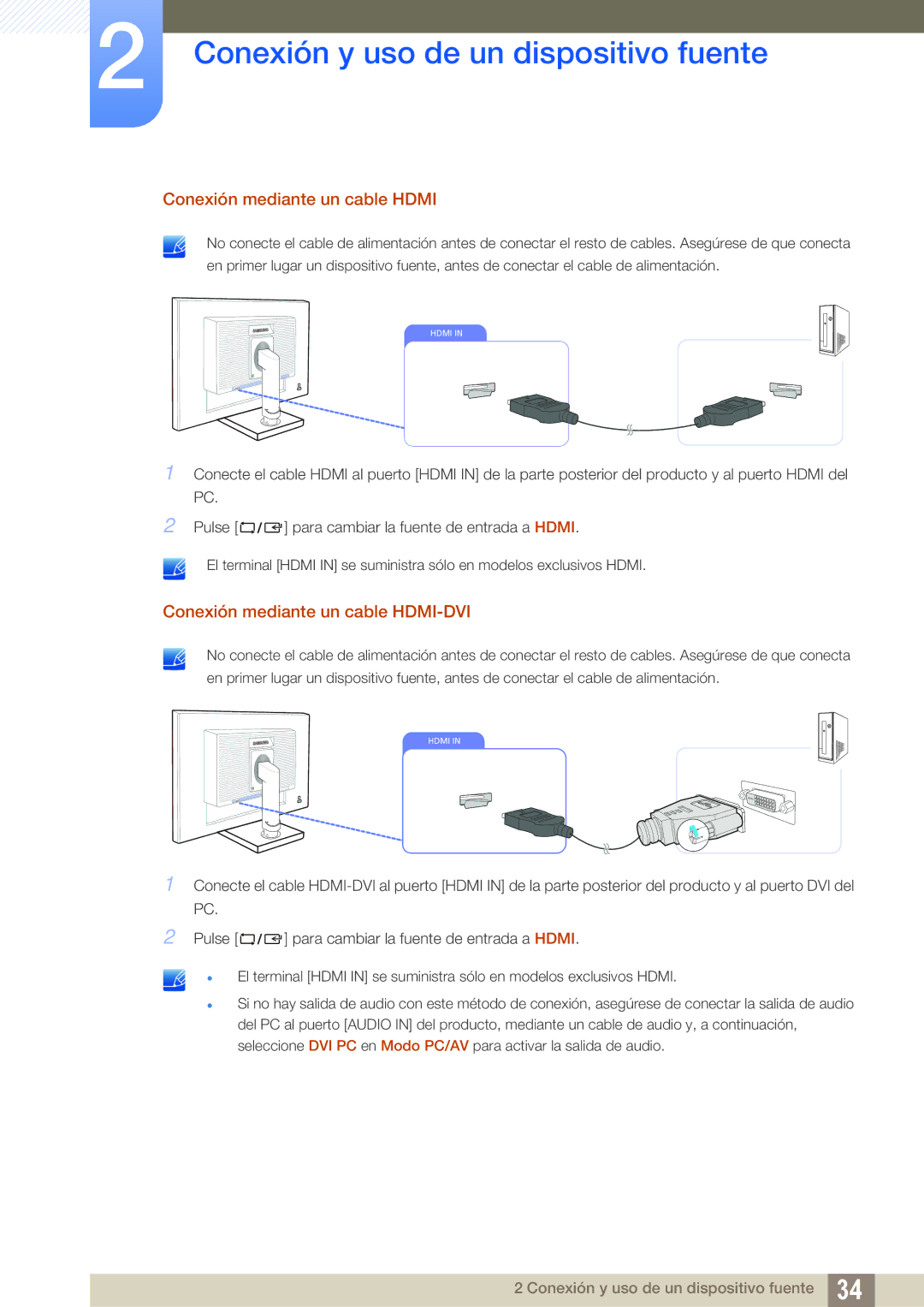 Samsung LS24C65UPC/EN, LS23C65UDC/EN, LS24C65UPL/EN Conexión mediante un cable Hdmi, Conexión mediante un cable HDMI-DVI 