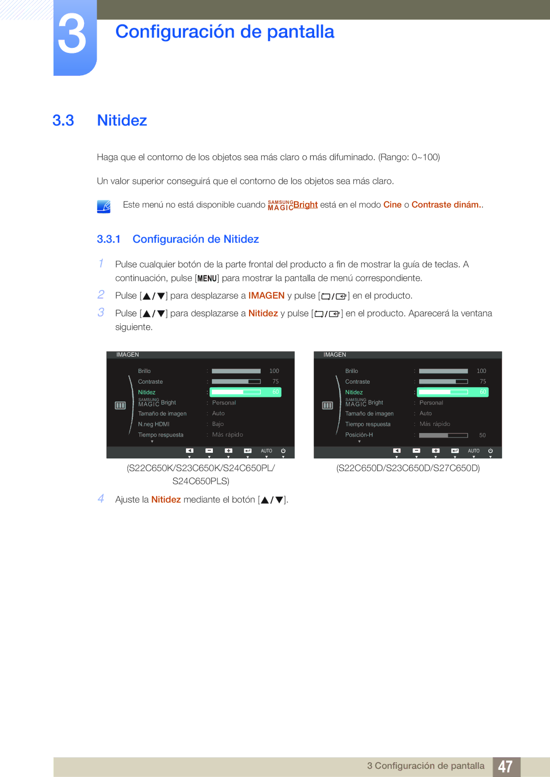 Samsung LS23C65UDS/EN, LS23C65UDC/EN, LS24C65UPL/EN, LS22C65UDC/EN, LS22C65UDS/EN, LS27C65UDS/EN Configuración de Nitidez 