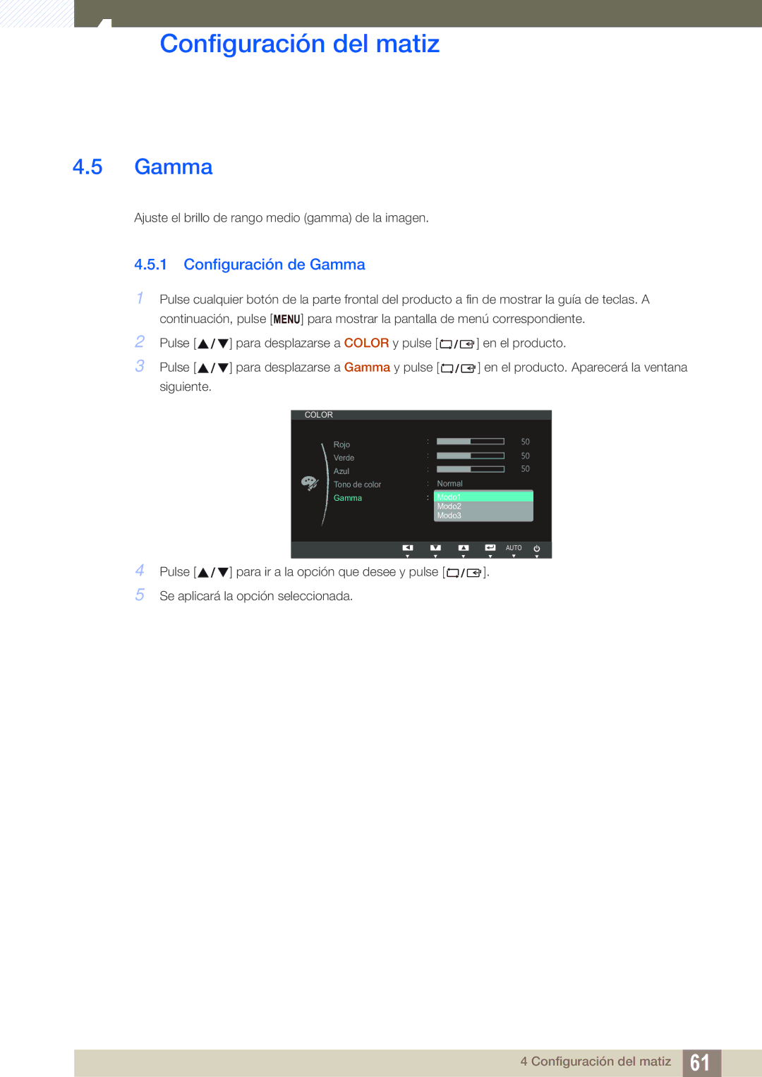 Samsung LS23C65UDS/EN, LS23C65UDC/EN, LS24C65UPL/EN, LS22C65UDC/EN, LS22C65UDS/EN, LS27C65UDS/EN Configuración de Gamma 