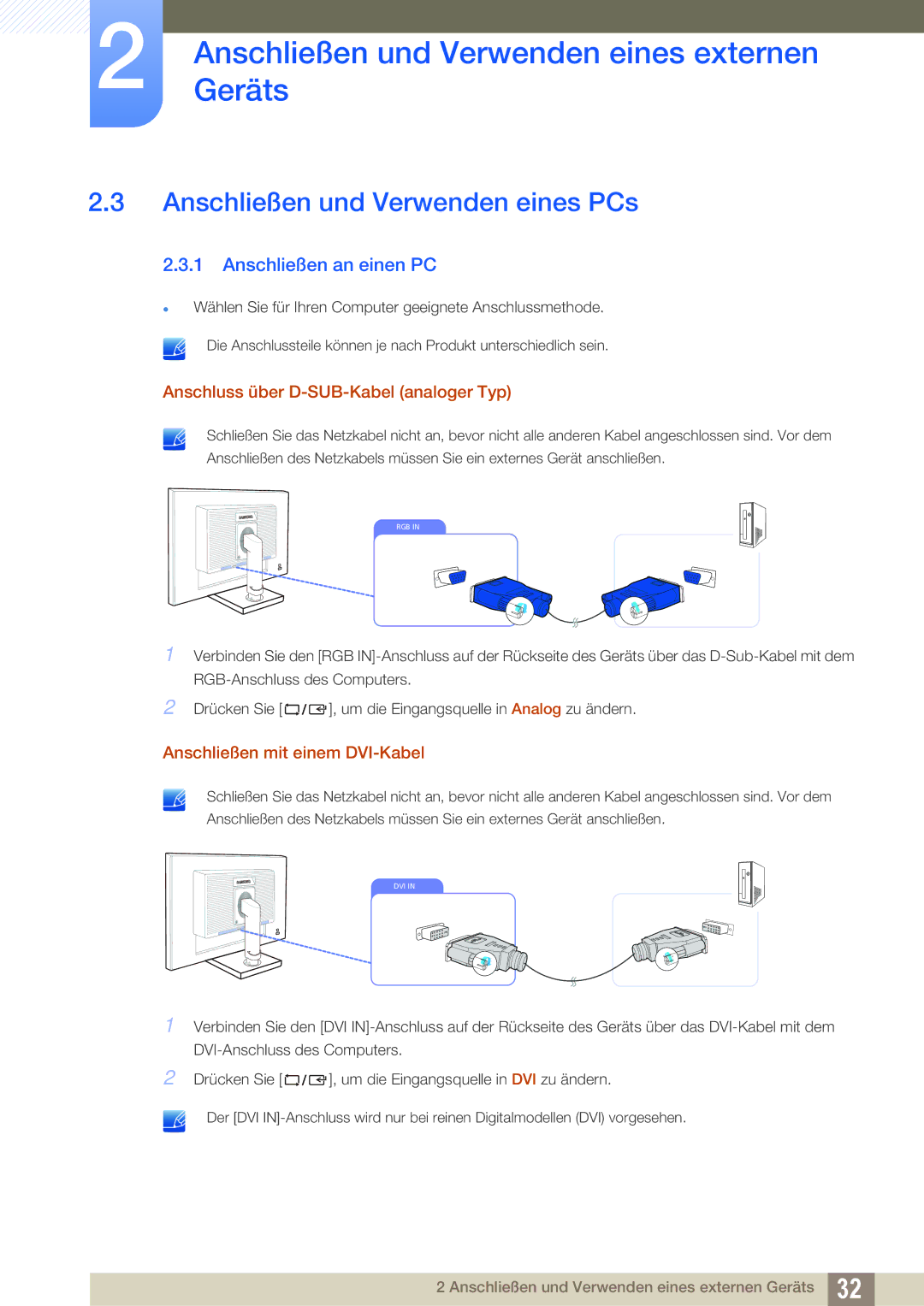 Samsung LS22C65UDC/EN, LS23C65UDC/EN, LS24C65UPL/EN manual Anschließen und Verwenden eines PCs, Anschließen an einen PC 