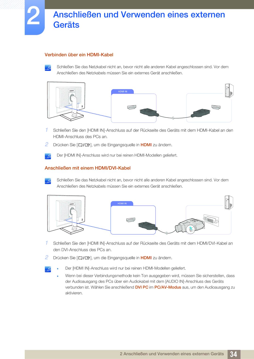 Samsung LS24C65KBWV/EN, LS23C65UDC/EN, LS24C65UPL/EN, LS22C65UDC/EN, LS27C65UDS/EN manual Verbinden über ein HDMI-Kabel 