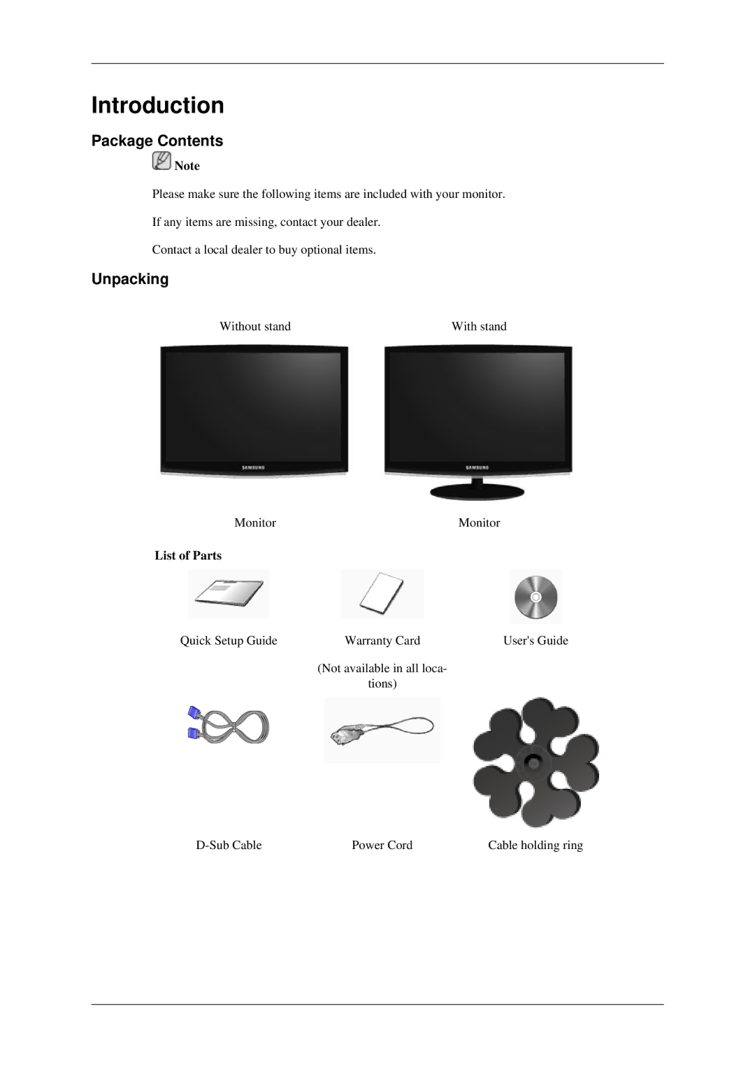 Samsung LS23CFVKF/XE, LS23CFEKF/EN, LS23CFVKF/EN, LS23CFEKFSEN, LS23CFVKF/CH manual Package Contents, Unpacking 