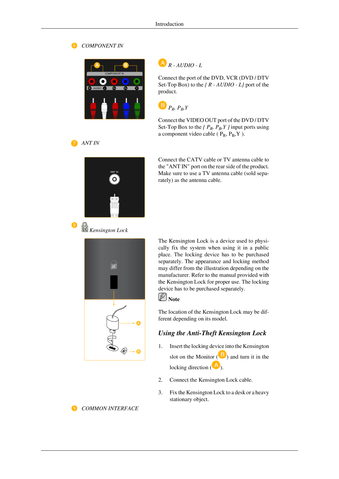 Samsung LS23CFVKF/XE, LS23CFEKF/EN, LS23CFVKF/EN, LS23CFEKFSEN, LS23CFVKF/CH manual Audio L, Pr, Pb,Y, Kensington Lock 