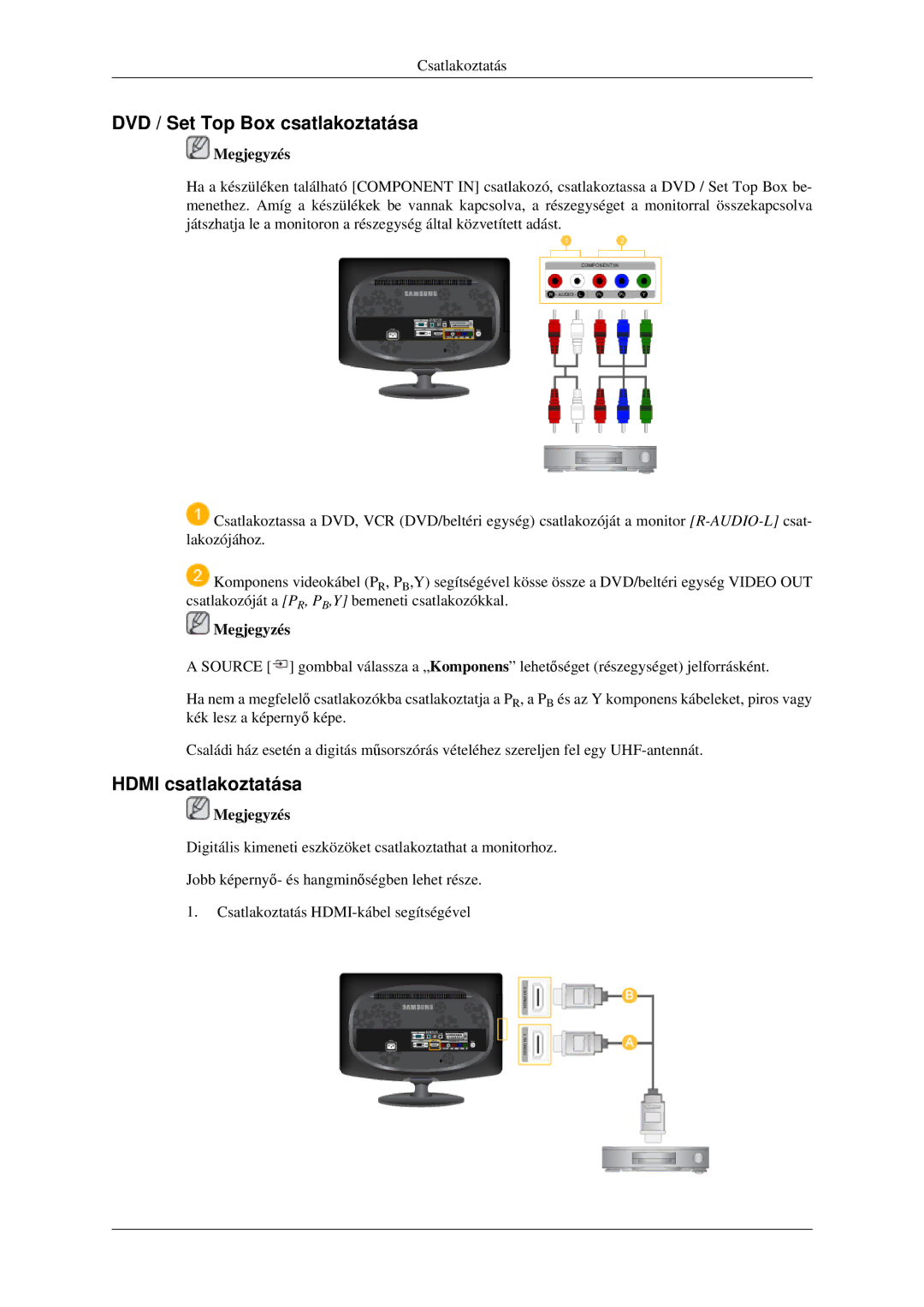 Samsung LS23CFEKF/EN, LS23CFVKF/EN, LS23CFVKF/XE manual DVD / Set Top Box csatlakoztatása, Hdmi csatlakoztatása 