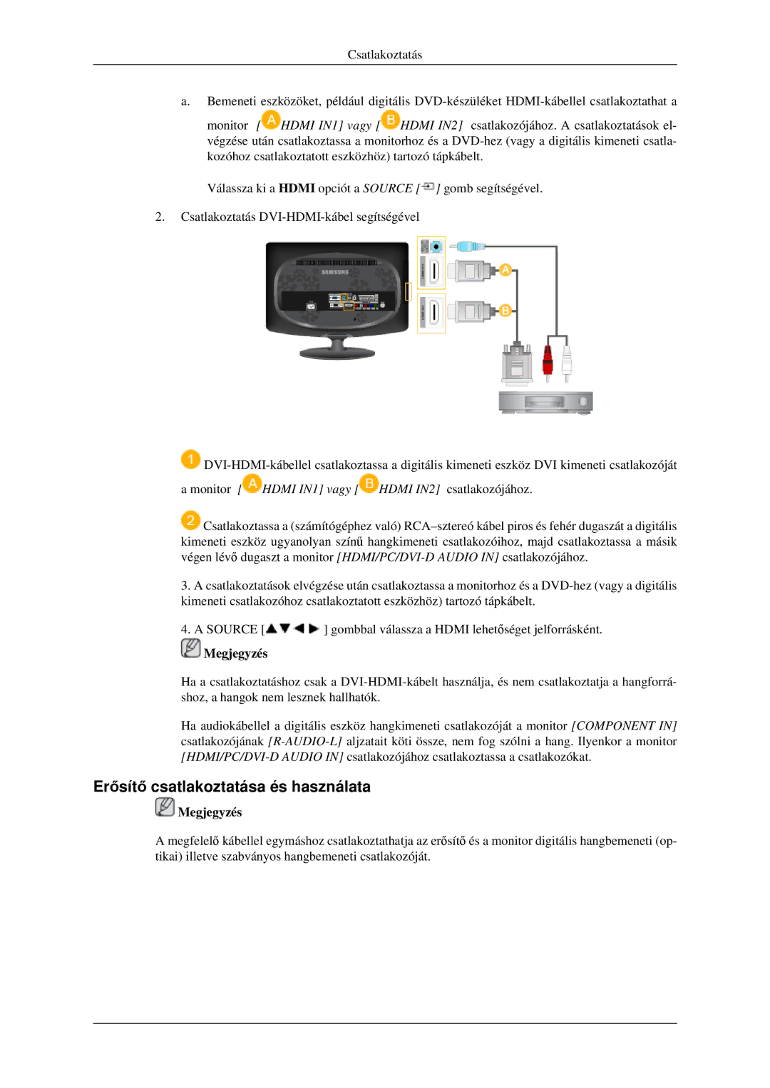 Samsung LS23CFVKF/EN, LS23CFEKF/EN, LS23CFVKF/XE manual Erősítő csatlakoztatása és használata 