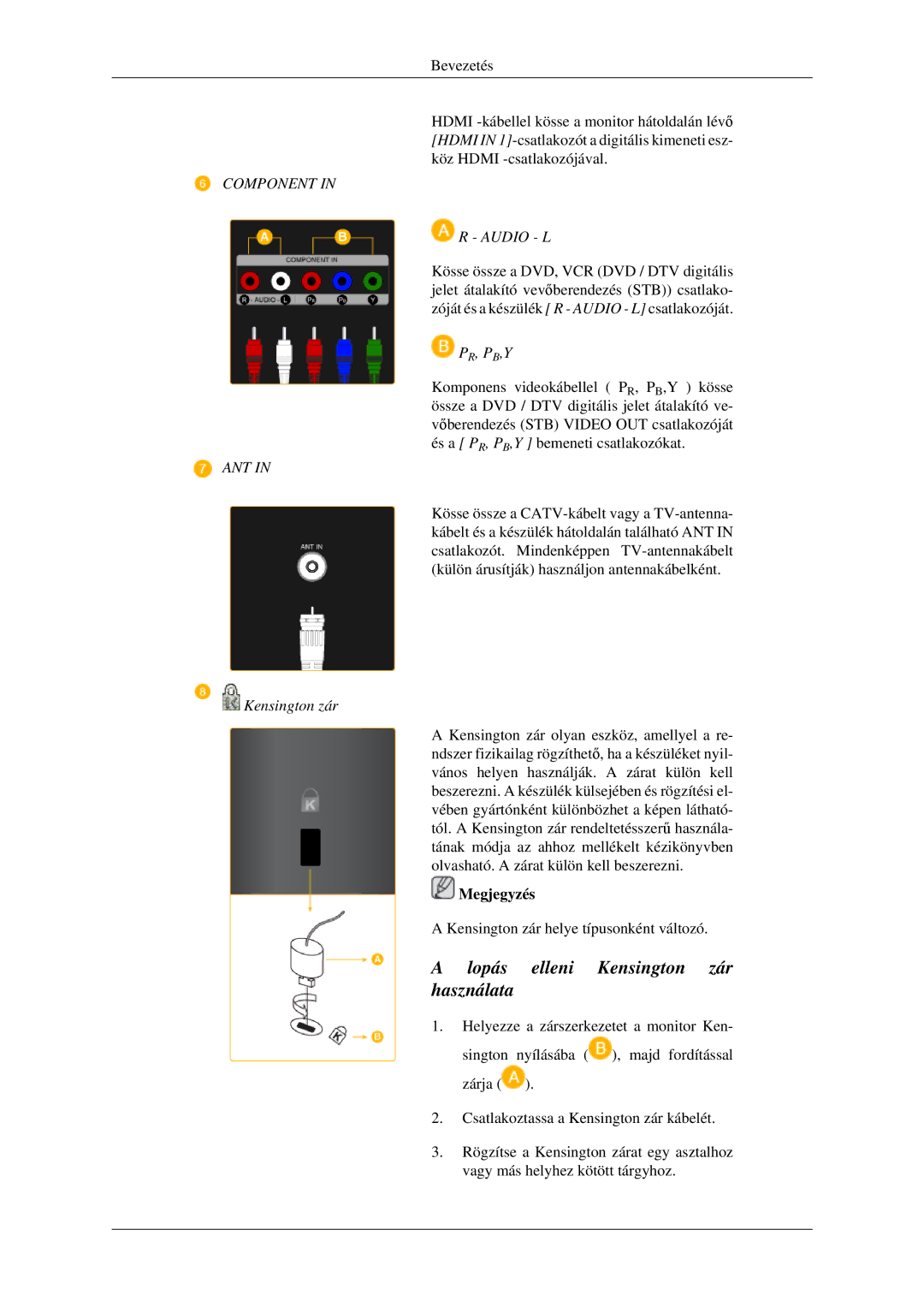 Samsung LS23CFEKF/EN, LS23CFVKF/EN, LS23CFVKF/XE manual Lopás elleni Kensington zár használata 