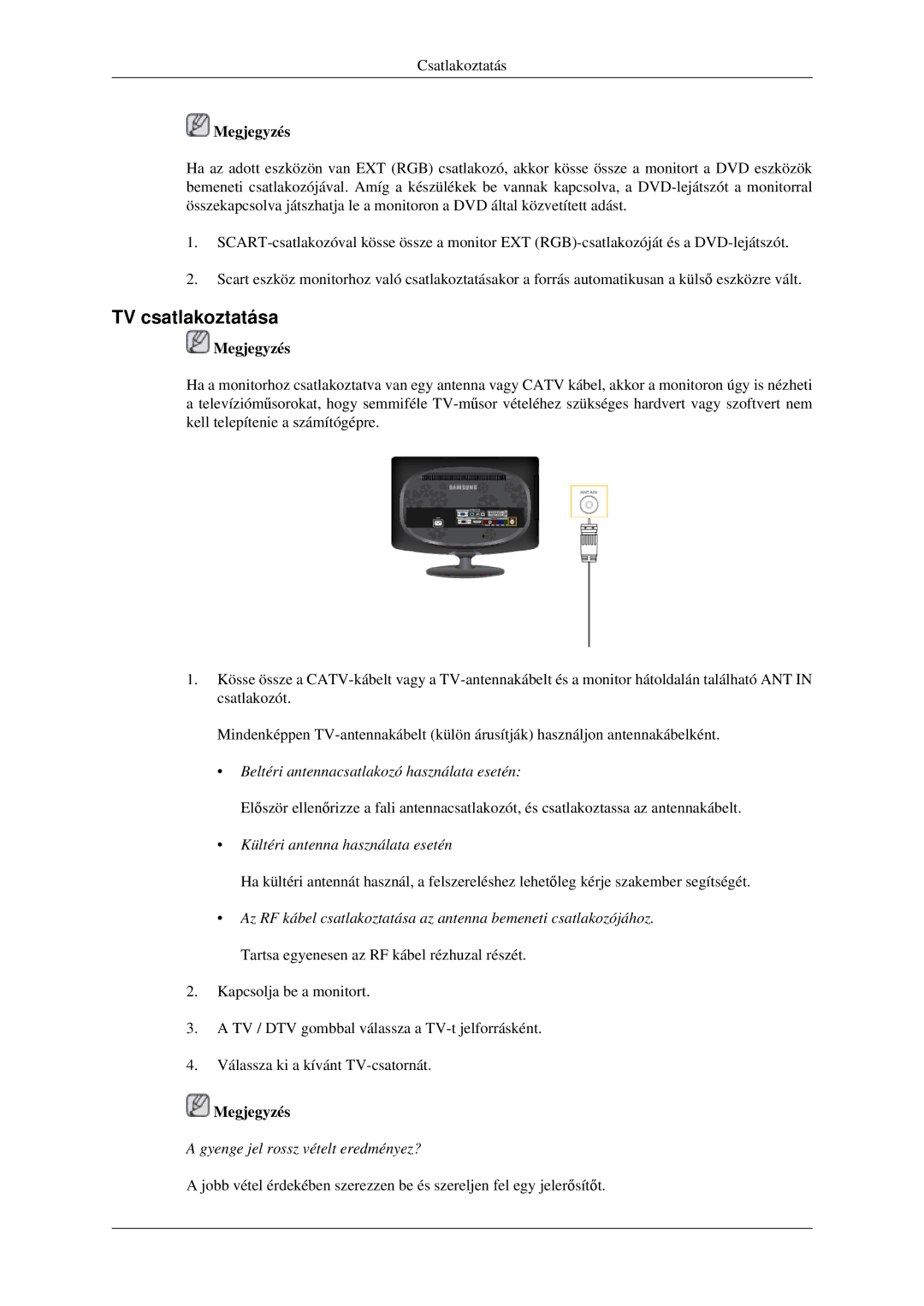 Samsung LS23CFVKF/EN, LS23CFEKF/EN, LS23CFVKF/XE manual TV csatlakoztatása 