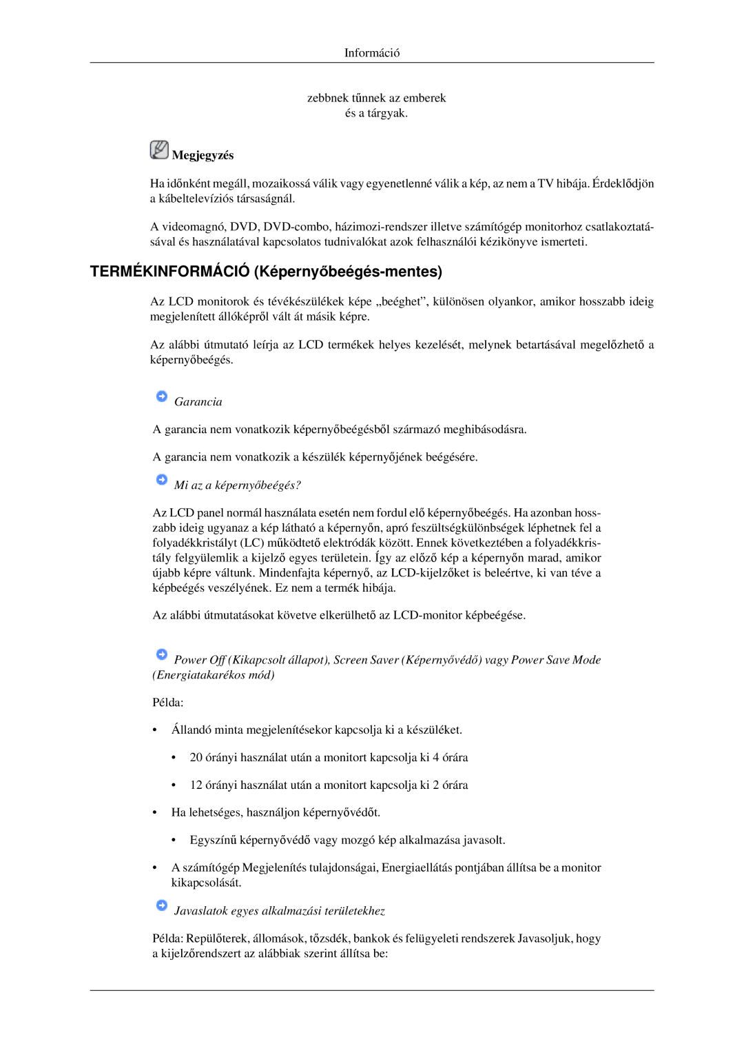 Samsung LS23CFVKF/XE, LS23CFEKF/EN, LS23CFVKF/EN manual Termékinformáció Képernyőbeégés-mentes, Garancia 