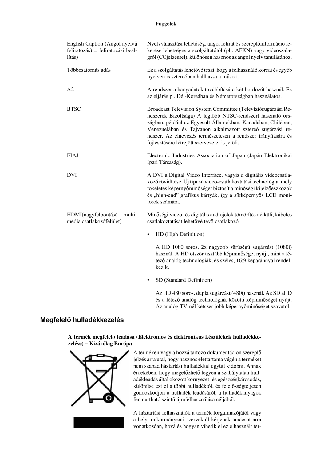 Samsung LS23CFEKF/EN, LS23CFVKF/EN, LS23CFVKF/XE manual Megfelelő hulladékkezelés, Btsc 