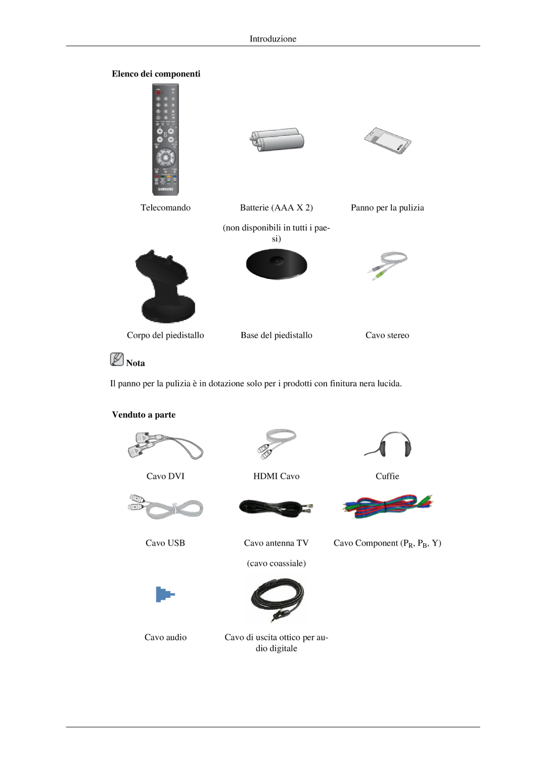 Samsung LS23CFVKF/EN, LS23CFEKF/EN manual Venduto a parte 