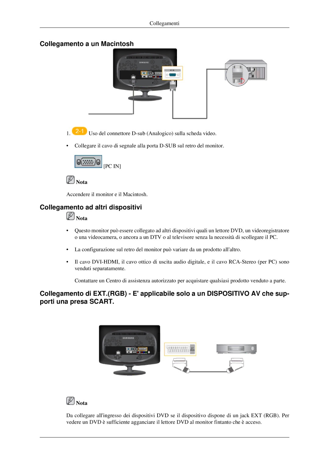 Samsung LS23CFVKF/EN, LS23CFEKF/EN manual Collegamento a un Macintosh, Collegamento ad altri dispositivi 