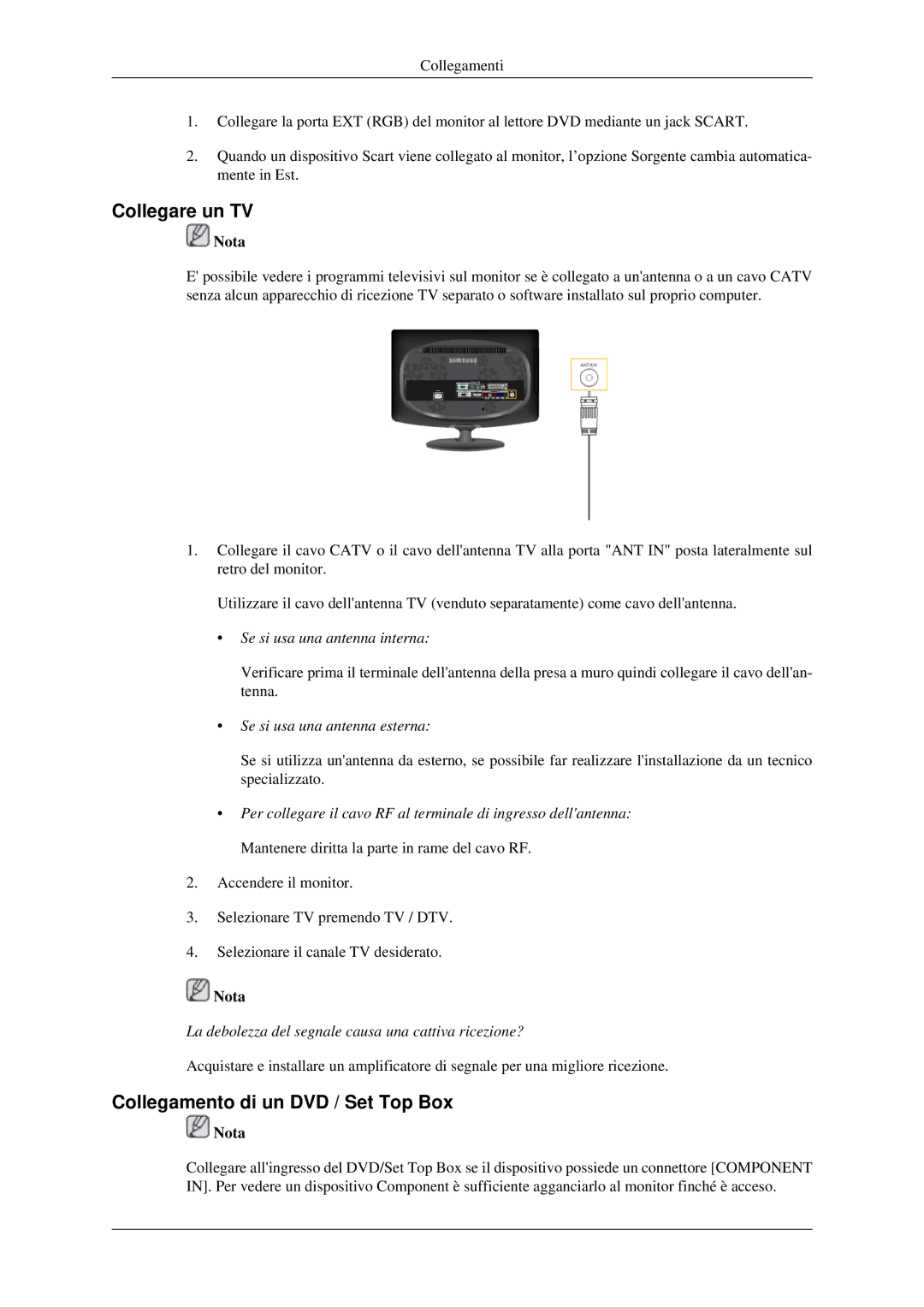 Samsung LS23CFEKF/EN, LS23CFVKF/EN manual Collegare un TV, Collegamento di un DVD / Set Top Box 