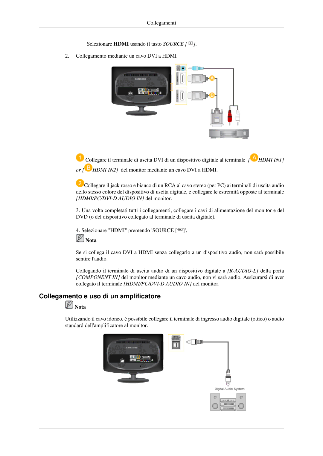 Samsung LS23CFEKF/EN, LS23CFVKF/EN manual Collegamento e uso di un amplificatore 