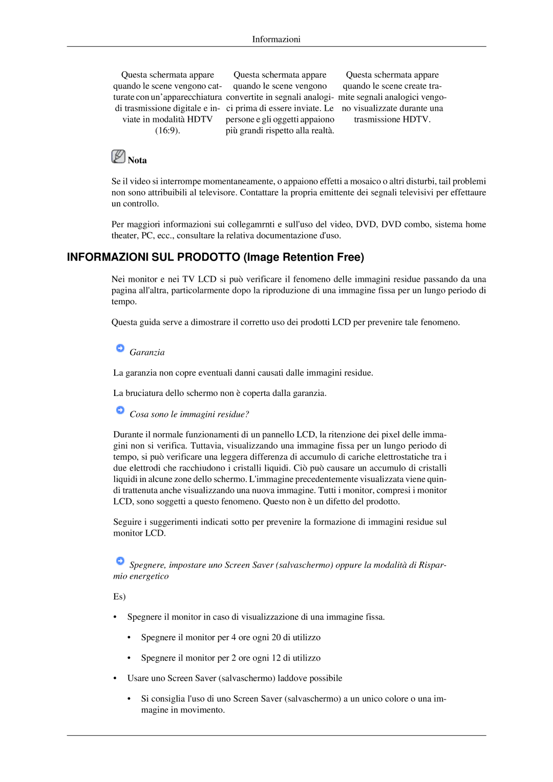 Samsung LS23CFVKF/EN, LS23CFEKF/EN manual Informazioni SUL Prodotto Image Retention Free, Garanzia 