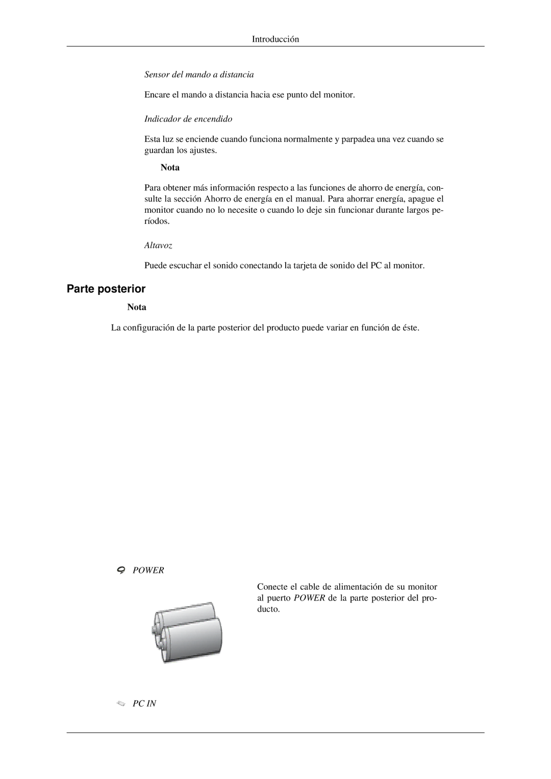 Samsung LS23CFVKF/EN, LS23CFEKF/EN manual Parte posterior, Indicador de encendido 