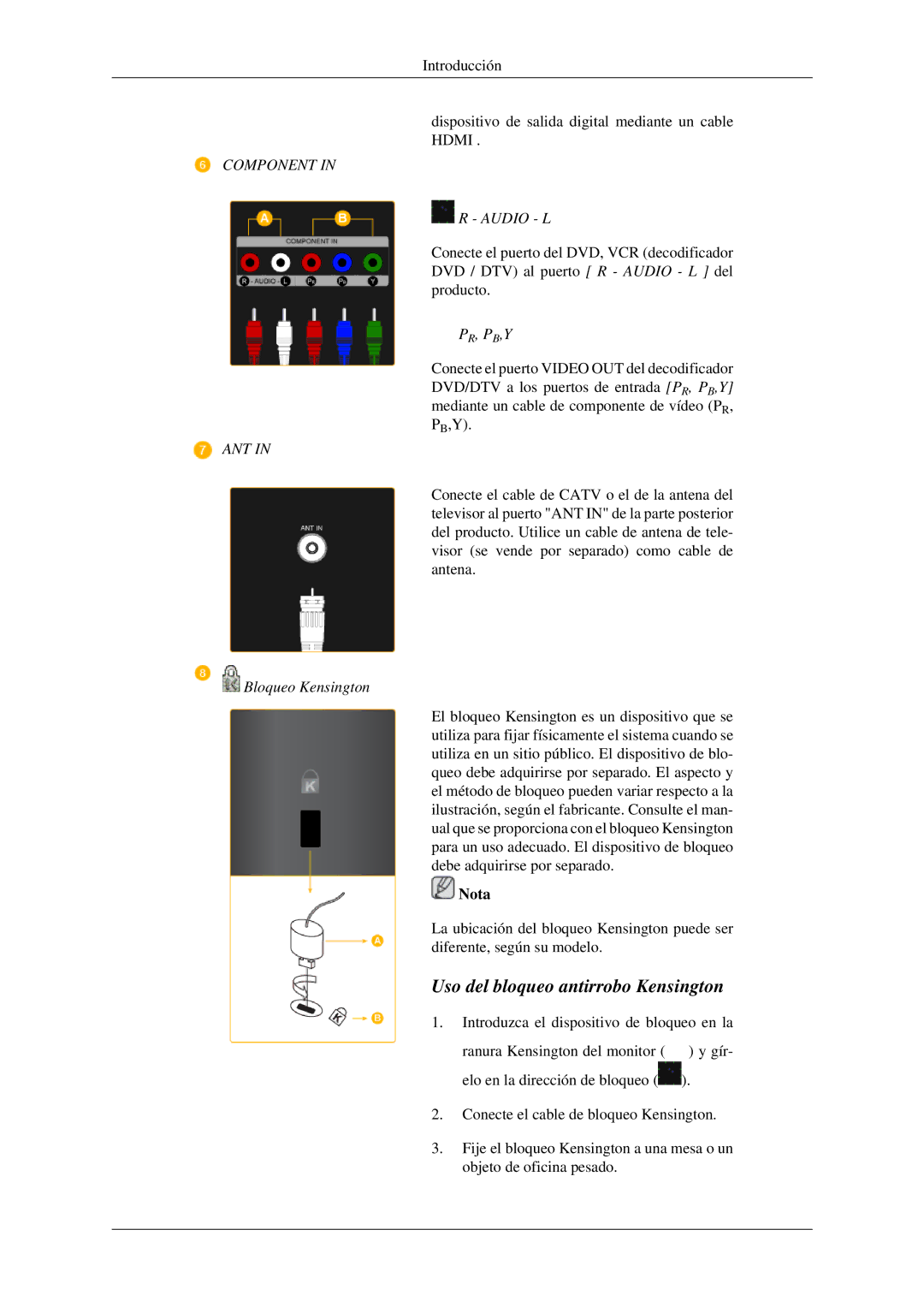 Samsung LS23CFVKF/EN, LS23CFEKF/EN manual Uso del bloqueo antirrobo Kensington 