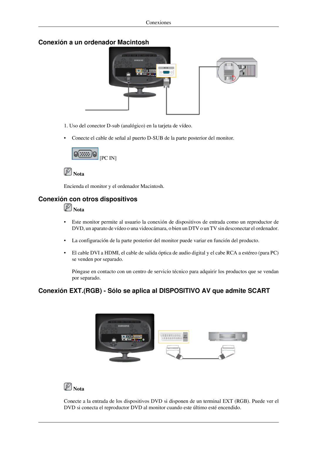 Samsung LS23CFVKF/EN, LS23CFEKF/EN manual Conexión a un ordenador Macintosh, Conexión con otros dispositivos 