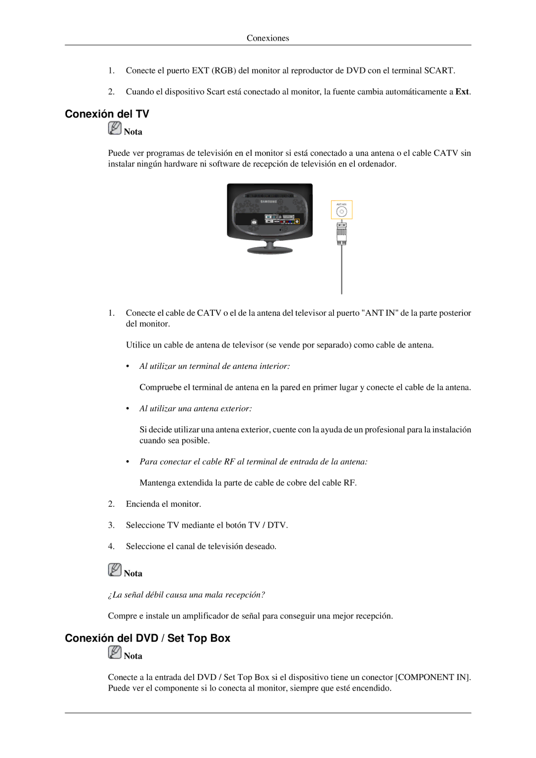 Samsung LS23CFEKF/EN, LS23CFVKF/EN manual Conexión del TV, Conexión del DVD / Set Top Box 