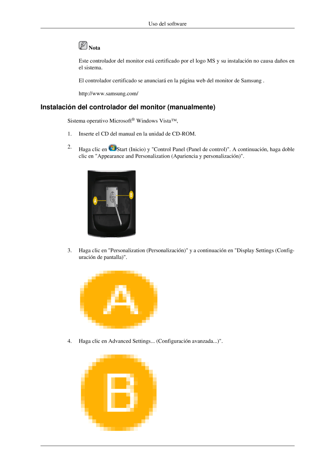 Samsung LS23CFVKF/EN, LS23CFEKF/EN Instalación del controlador del monitor manualmente 