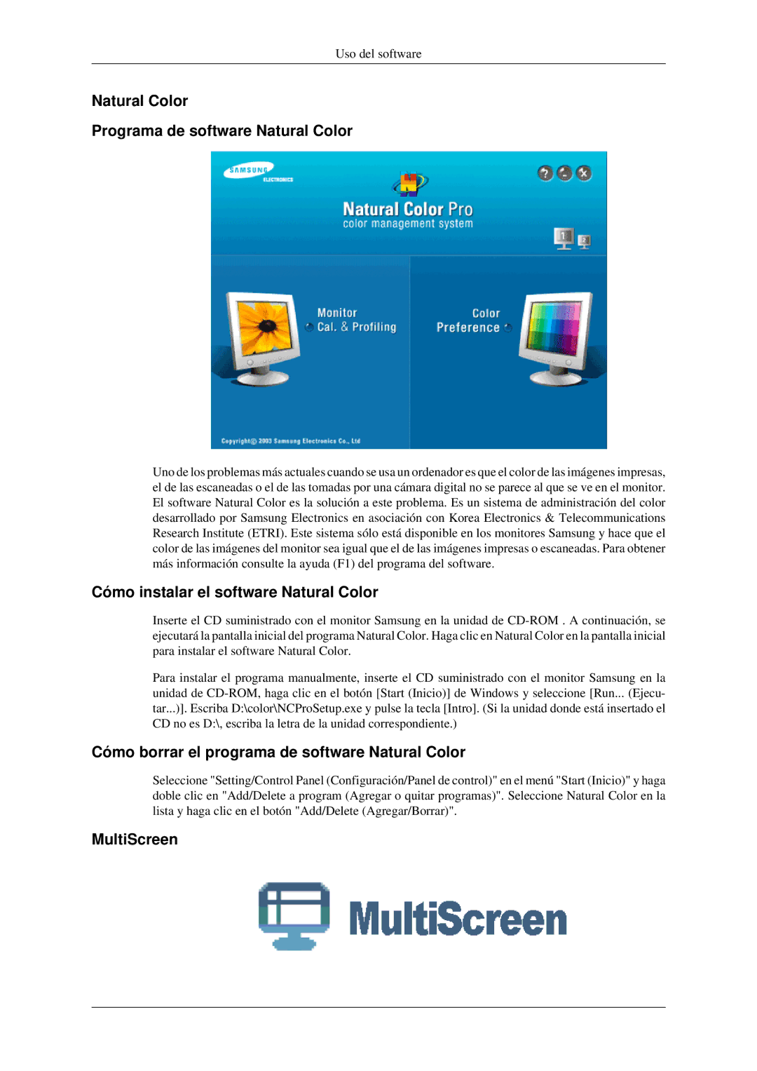 Samsung LS23CFVKF/EN manual Natural Color Programa de software Natural Color, Cómo instalar el software Natural Color 