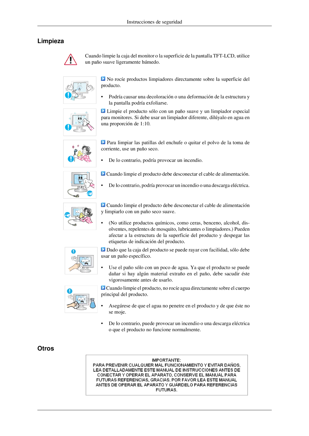 Samsung LS23CFVKF/EN, LS23CFEKF/EN manual Limpieza, Otros 