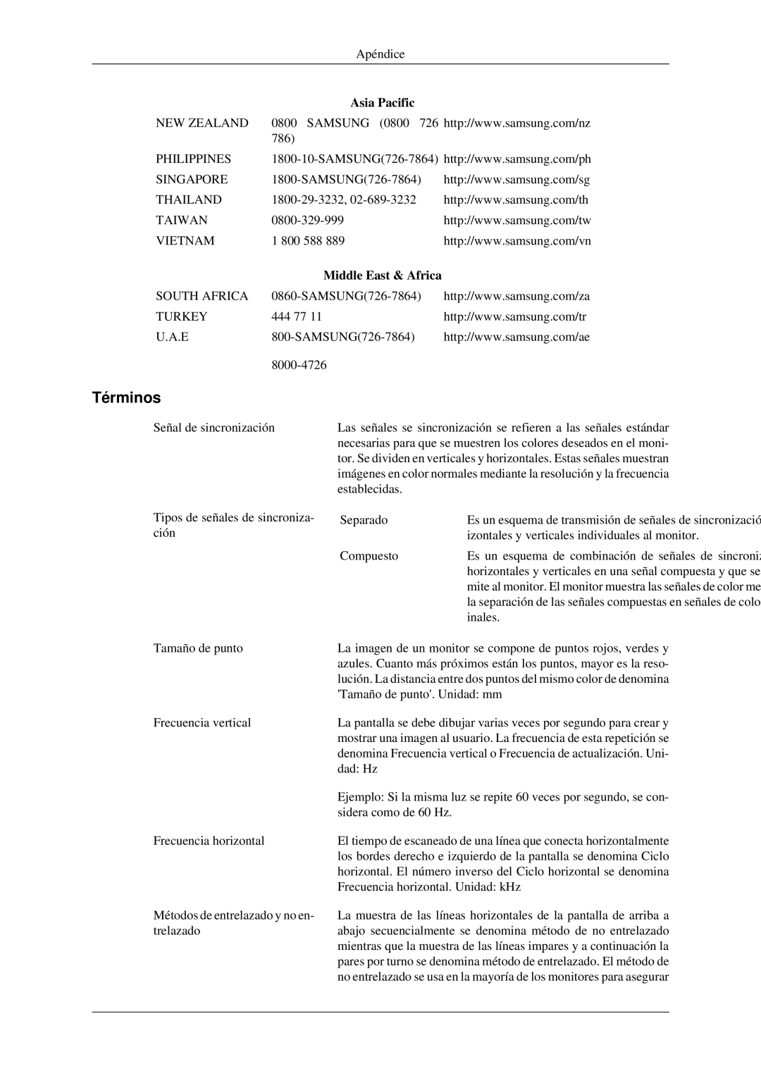 Samsung LS23CFVKF/EN, LS23CFEKF/EN manual Términos, Middle East & Africa 