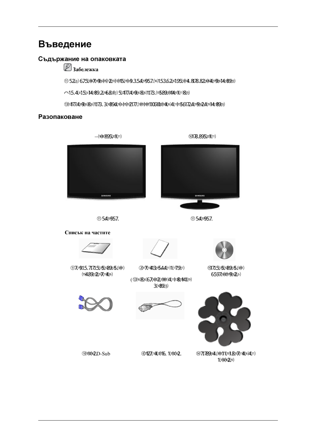 Samsung LS23CFEKF/EN, LS23CFVKF/EN manual Въведение, Съдържание на опаковката, Разопаковане, Списък на частите 