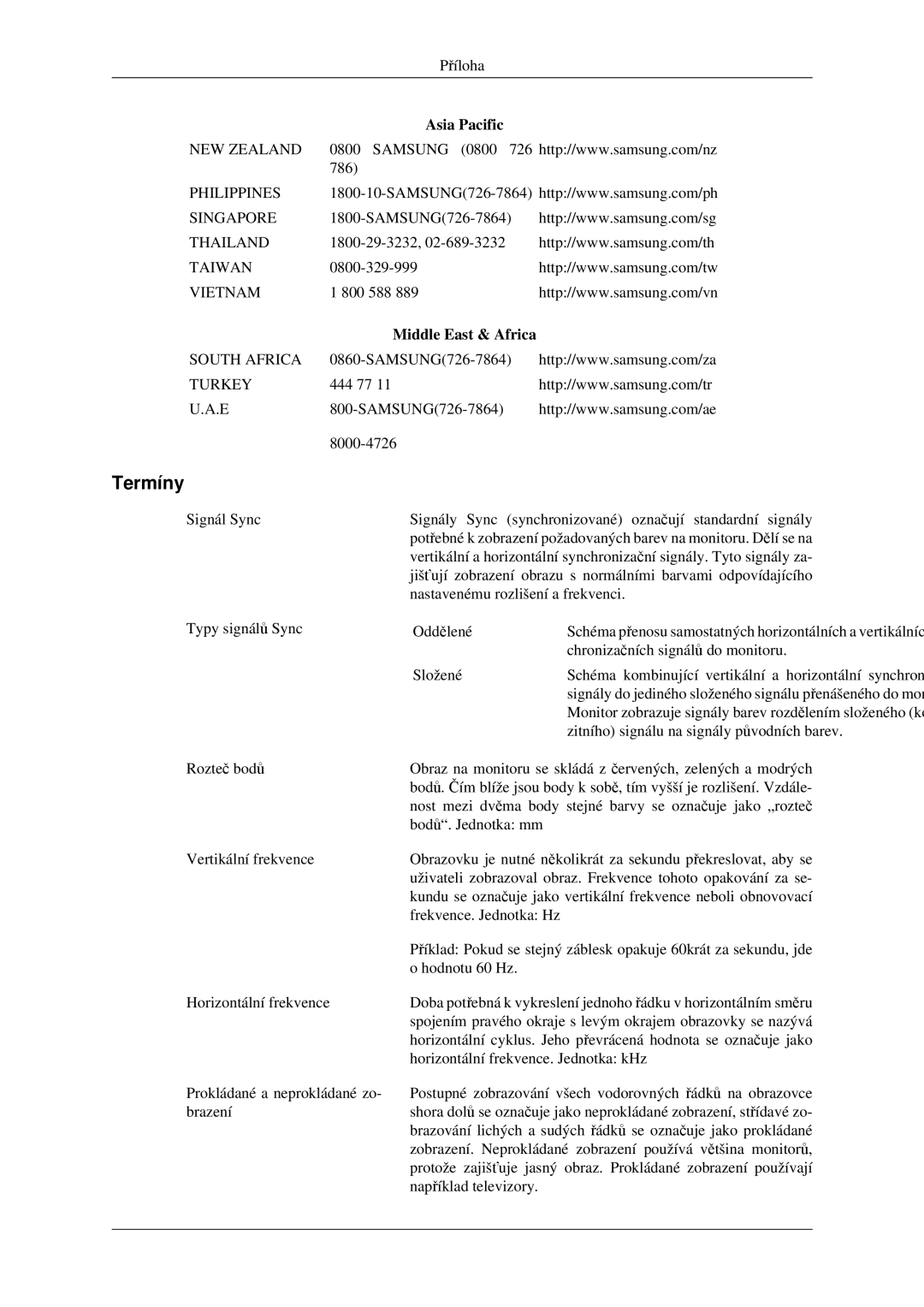 Samsung LS23CFVKF/EN, LS23CFEKF/EN manual Termíny, Middle East & Africa 