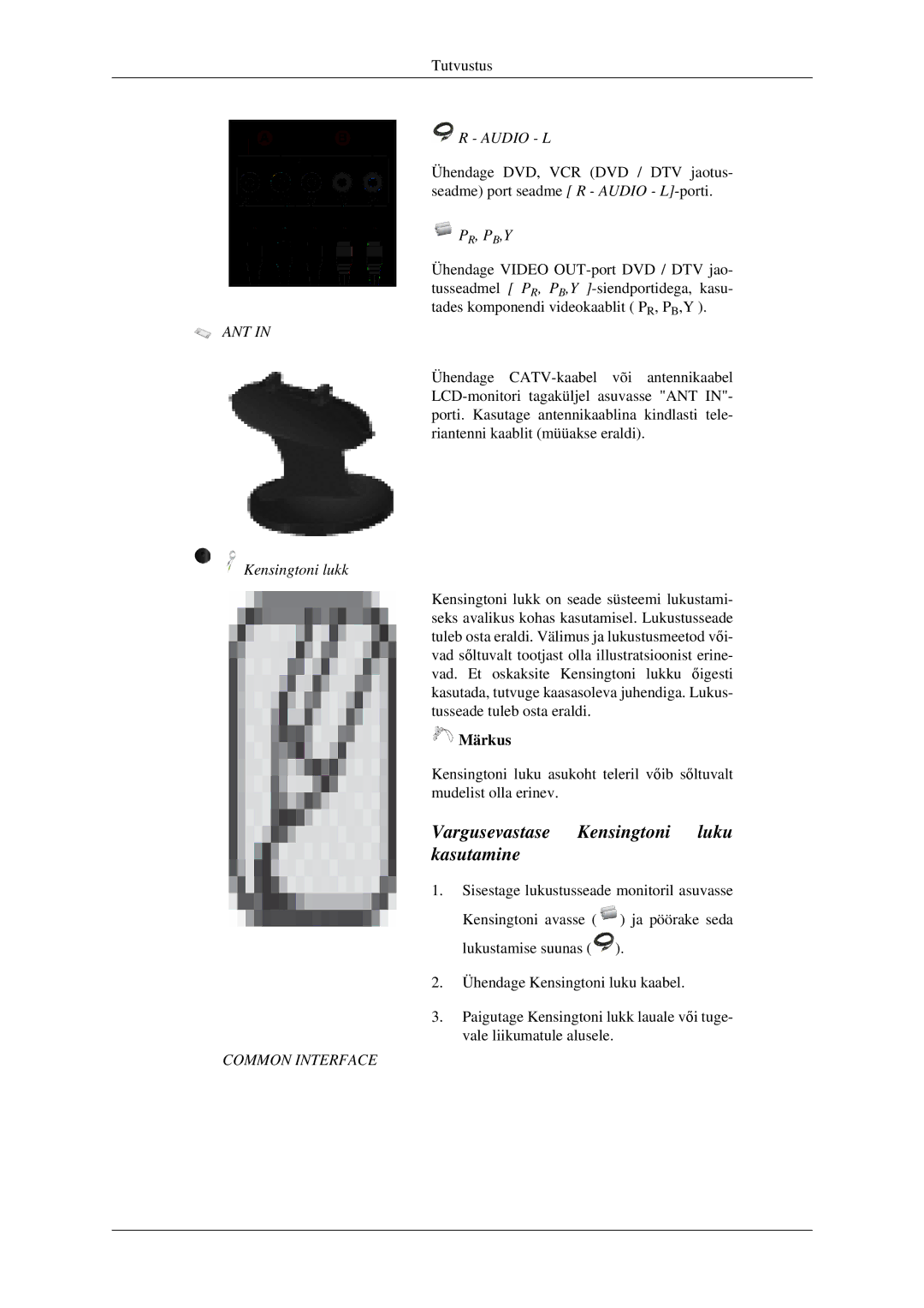 Samsung LS23CFVKF/EN, LS23CFEKF/EN manual Vargusevastase Kensingtoni luku kasutamine 