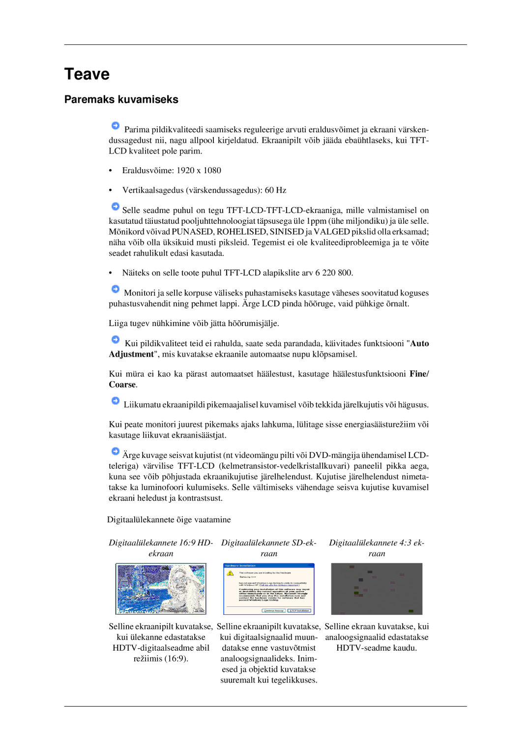 Samsung LS23CFEKF/EN, LS23CFVKF/EN manual Teave, Paremaks kuvamiseks 