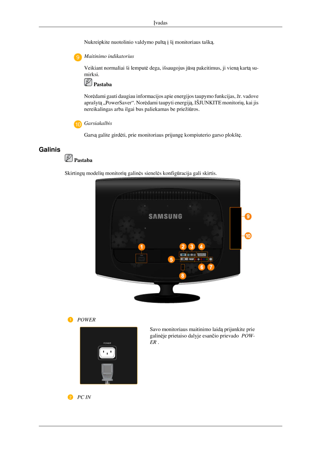 Samsung LS23CFVKF/EN, LS23CFEKF/EN manual Galinis, Power 