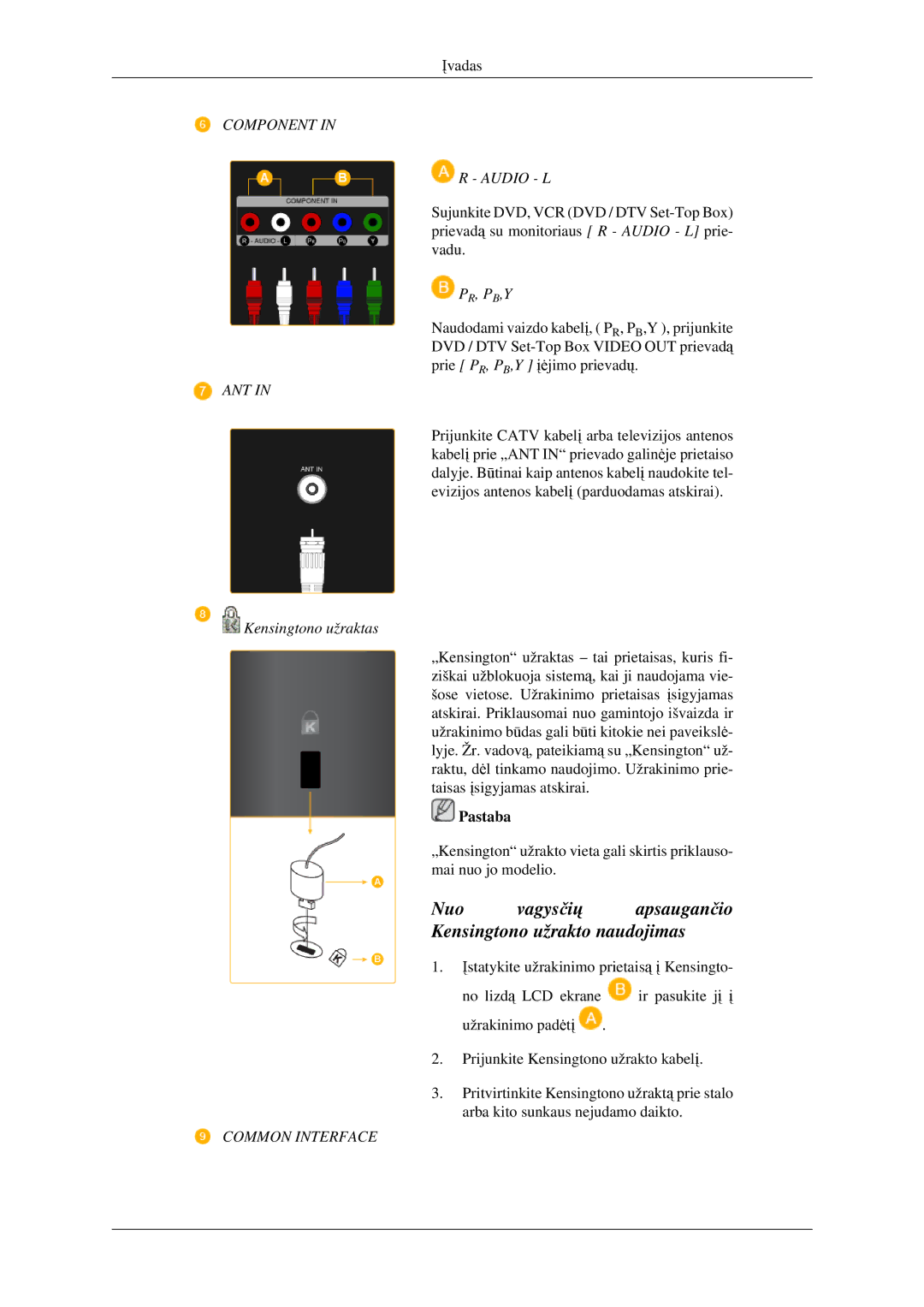 Samsung LS23CFVKF/EN, LS23CFEKF/EN manual Nuo vagysčių apsaugančio Kensingtono užrakto naudojimas 