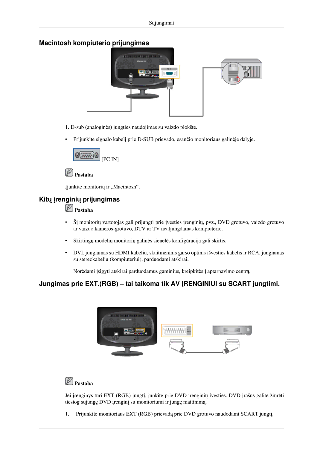 Samsung LS23CFVKF/EN, LS23CFEKF/EN manual Macintosh kompiuterio prijungimas, Kitų įrenginių prijungimas 