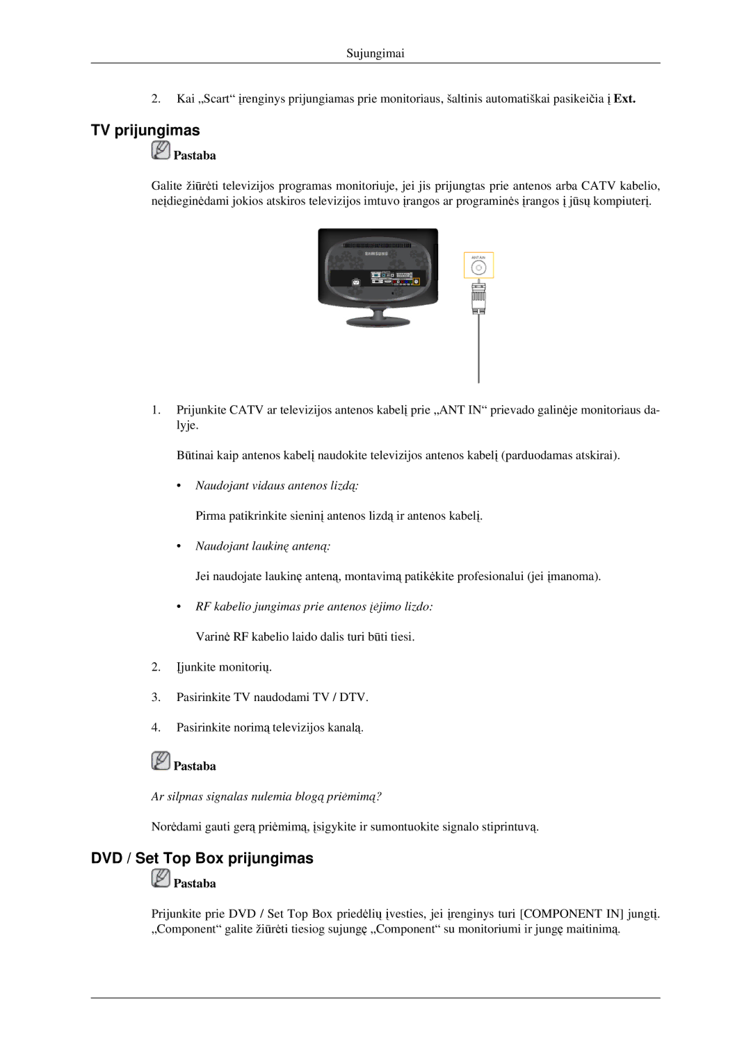 Samsung LS23CFEKF/EN, LS23CFVKF/EN manual TV prijungimas, DVD / Set Top Box prijungimas 