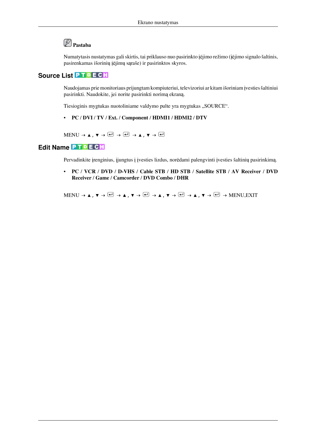 Samsung LS23CFEKF/EN, LS23CFVKF/EN manual Source List, Edit Name, PC / DVI / TV / Ext. / Component / HDMI1 / HDMI2 / DTV 