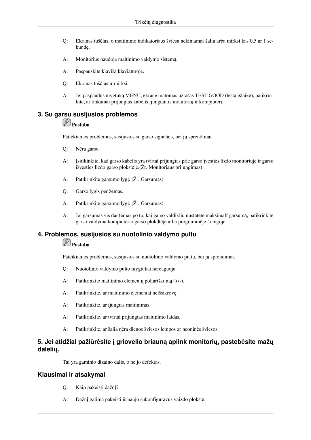 Samsung LS23CFEKF/EN, LS23CFVKF/EN manual Su garsu susijusios problemos, Problemos, susijusios su nuotolinio valdymo pultu 