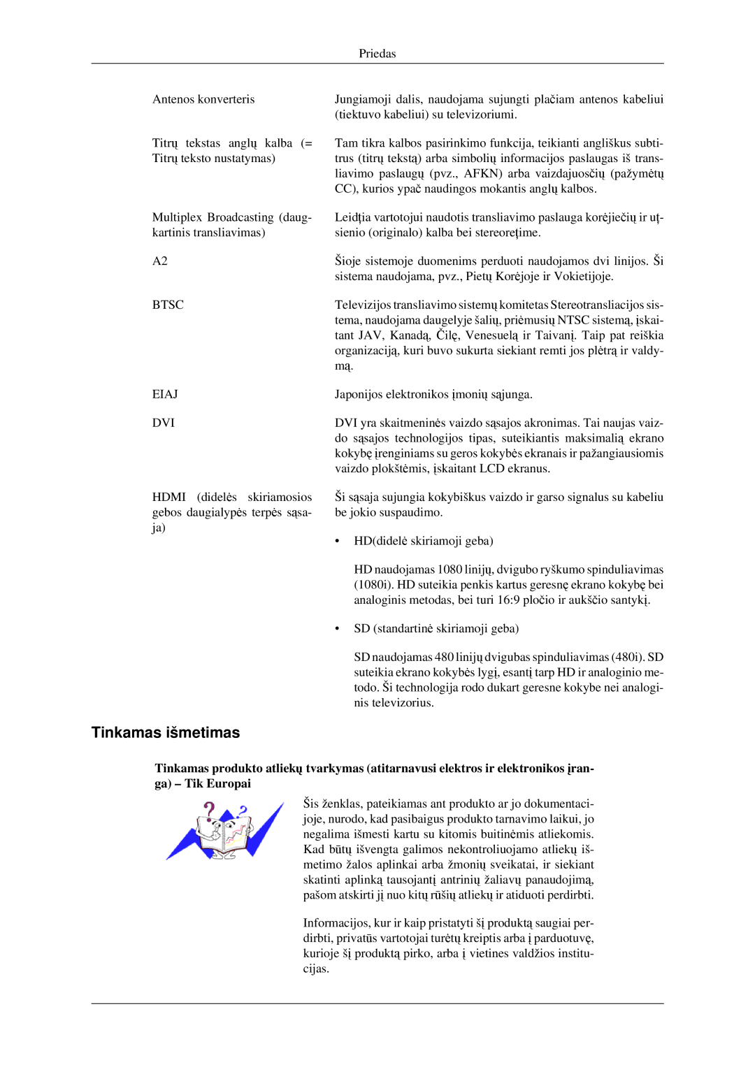 Samsung LS23CFVKF/EN, LS23CFEKF/EN manual Tinkamas išmetimas, Btsc 