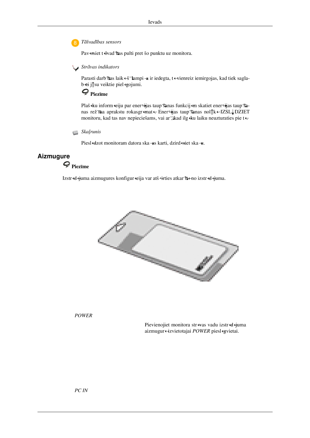 Samsung LS23CFVKF/EN, LS23CFEKF/EN manual Aizmugure, Strāvas indikators 