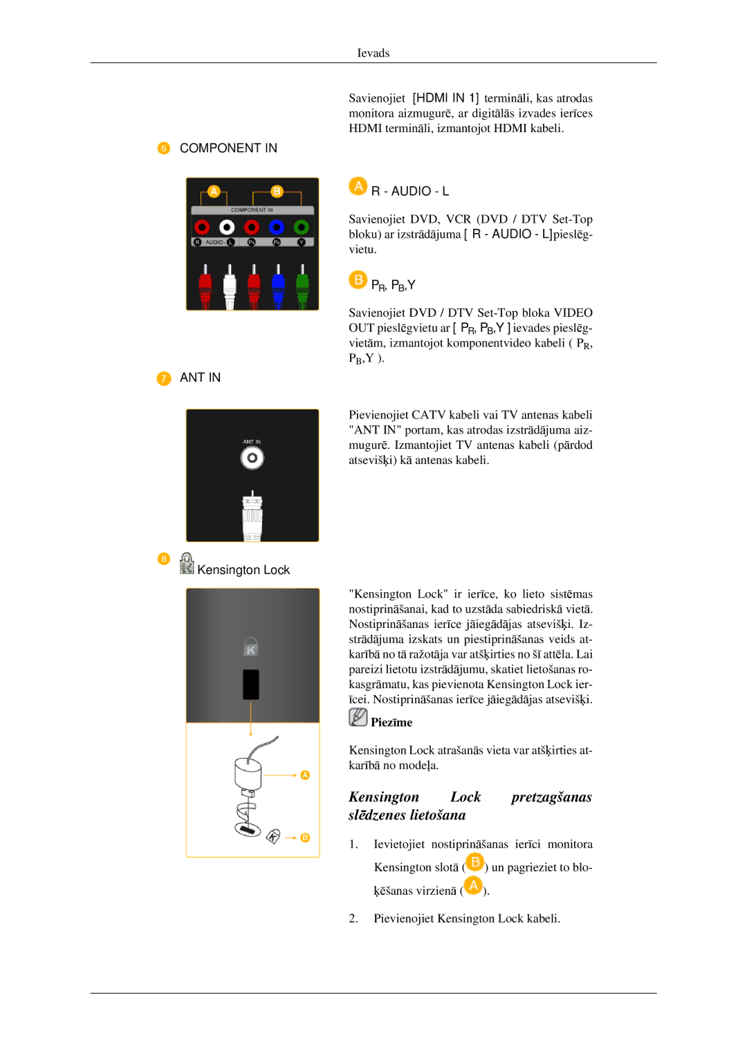 Samsung LS23CFVKF/EN, LS23CFEKF/EN manual Kensington Lock pretzagšanas slēdzenes lietošana 